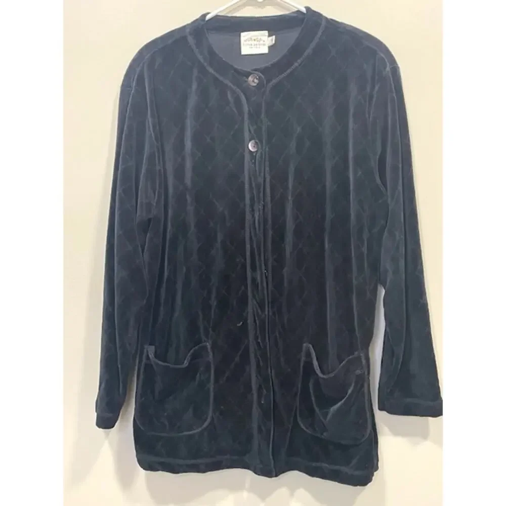 Vintage Susan Bristol Casuals Women's Med Black Velvet Quilted Shacket Cardigan